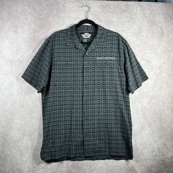Harley Davidson Shirt Mens Medium Black Logo Button Up Short Sleeves Biker - Picture 1 of 9